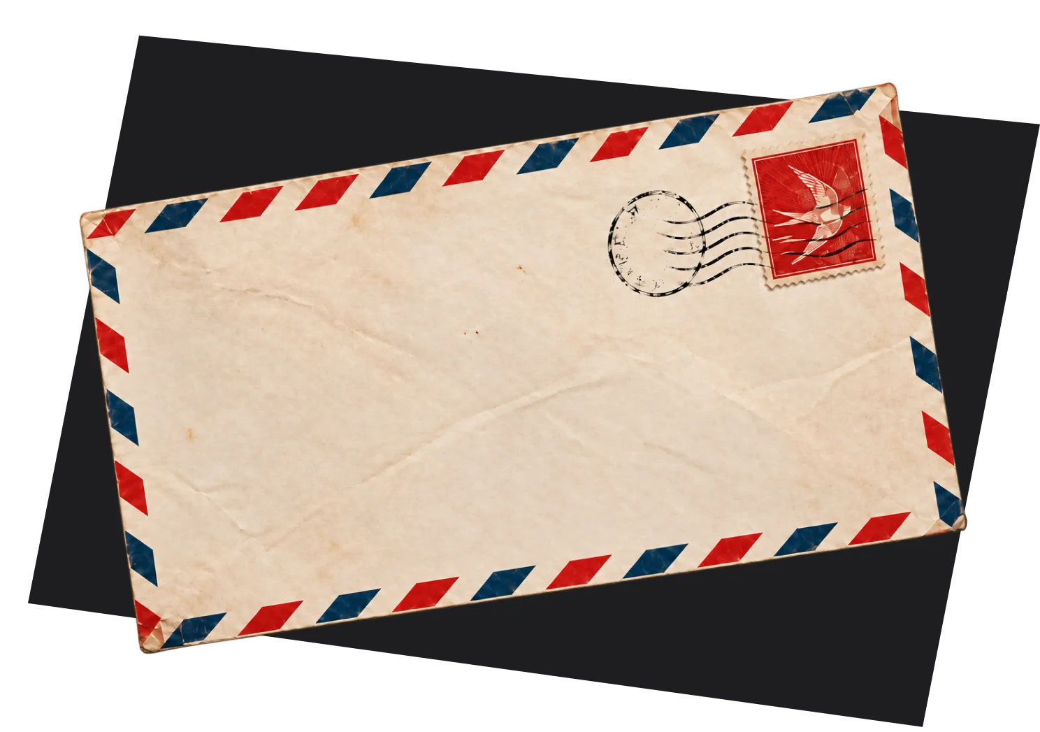An airmail envelope on a black card