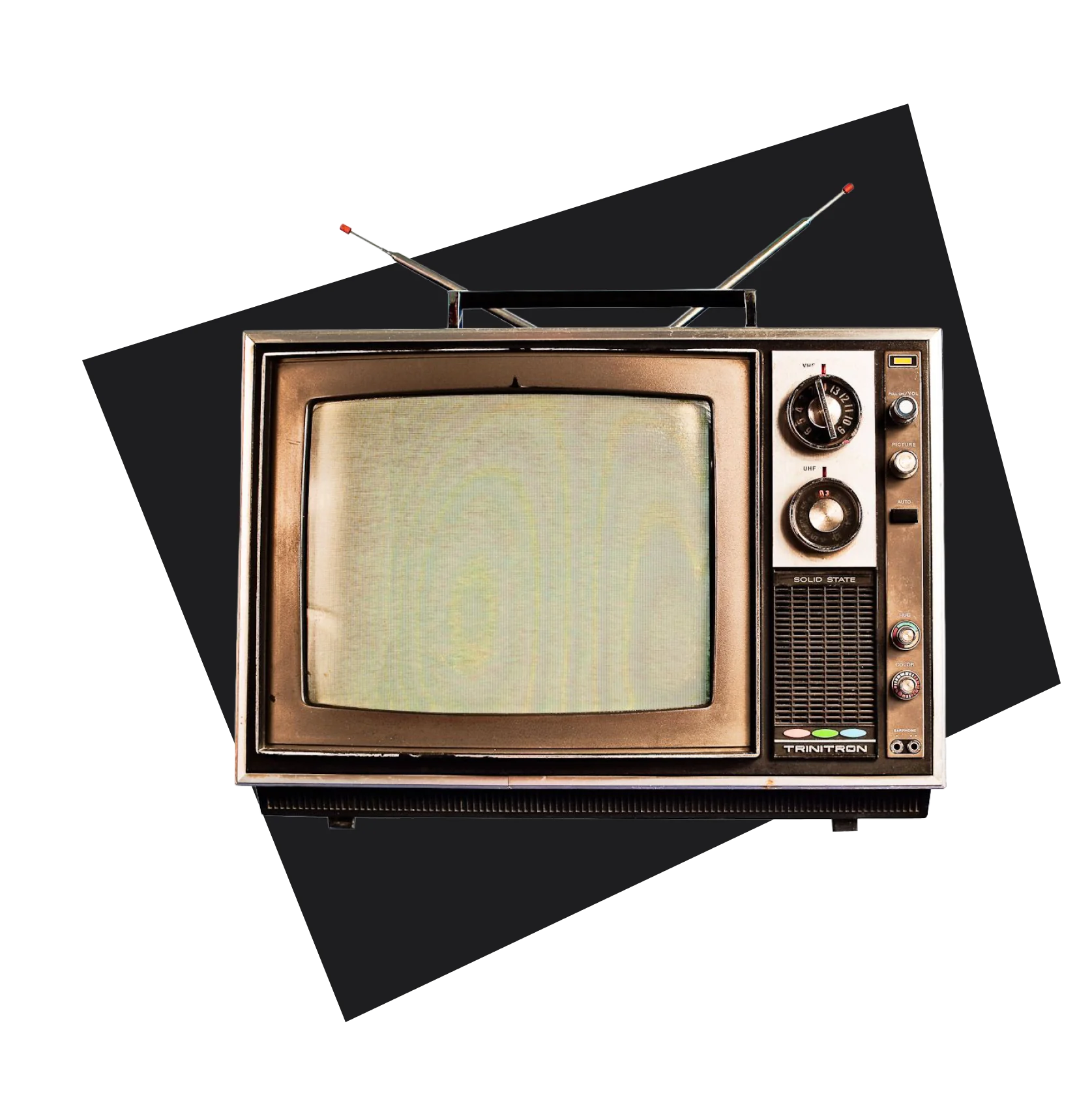 A vintage television on a black card