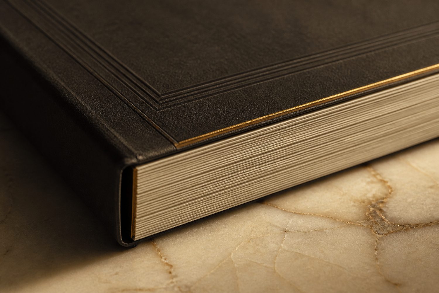 Macro detail of the spine and foil rule of a perfect bound magazine